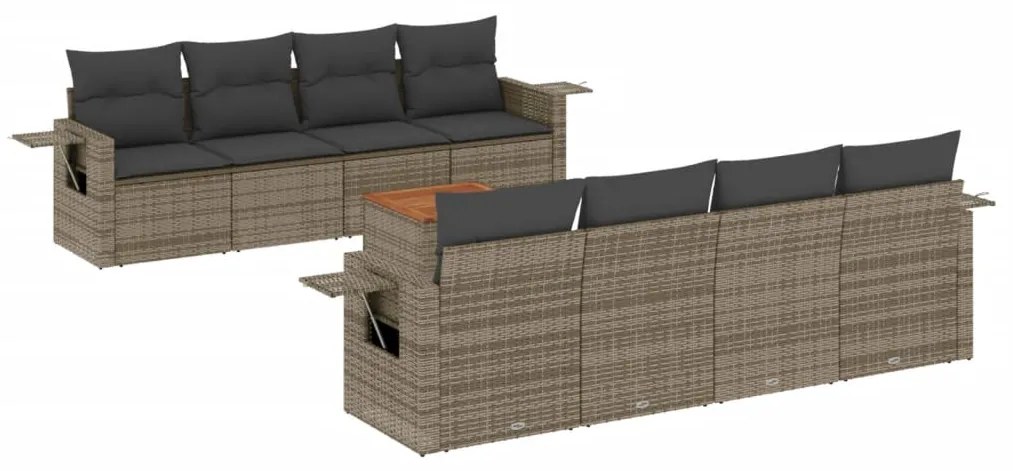 Set Divano da Giardino 9 pz con Cuscini Grigio in Polyrattan