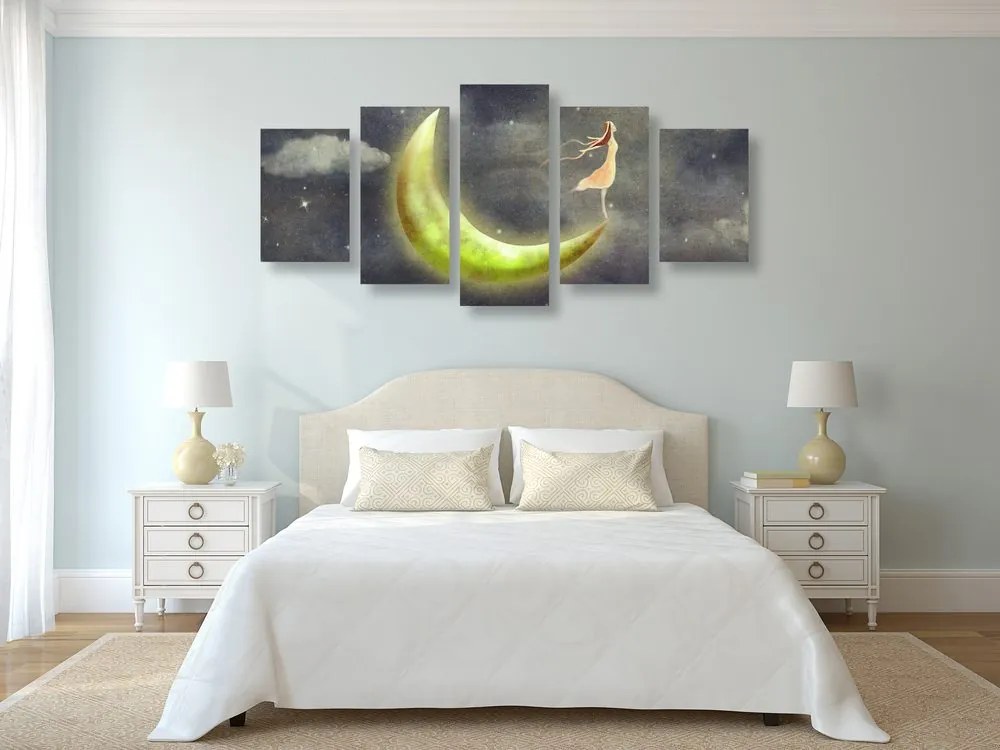Quadri 5 pezzi – Ragazza sulla luna