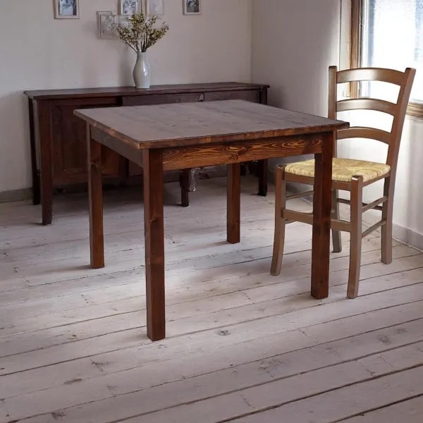 Tavolo 90x90 cm in legno massello abete noce per taverna osteria e ristorante