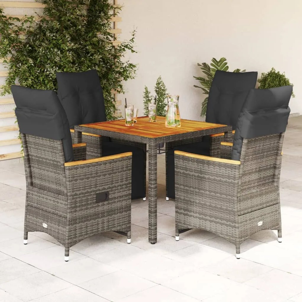 Set Bistrò Da Giardino 5 Pz Con Cuscini İn Polyrattan Grigio /