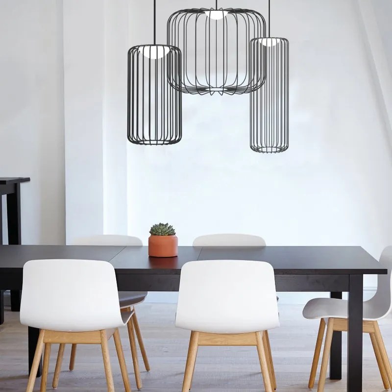 Lampadario LED design Cage nero Ø35cm, luce naturale 800 lumen, LUMICOM