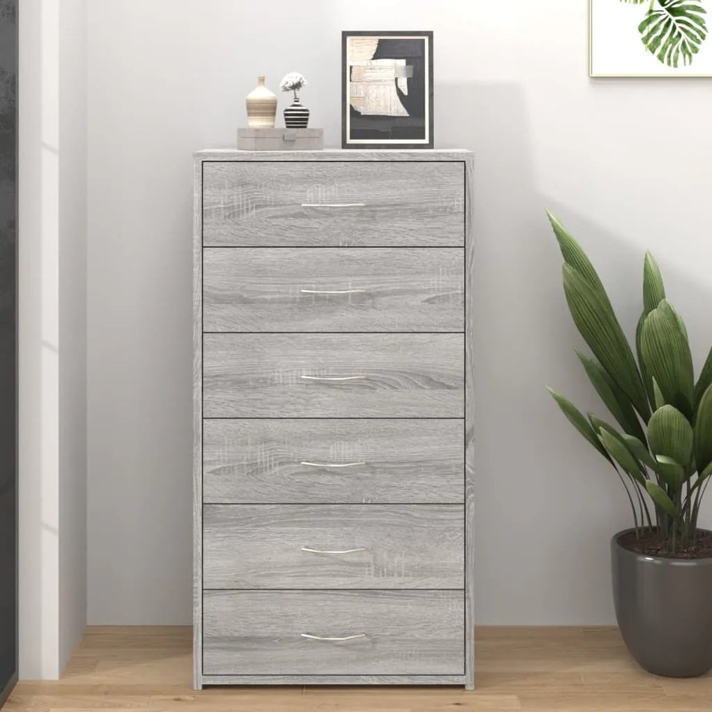 Credenza 6 Cassetti Grigio Sonoma 50x34x96 Cm Legno Multistrato /