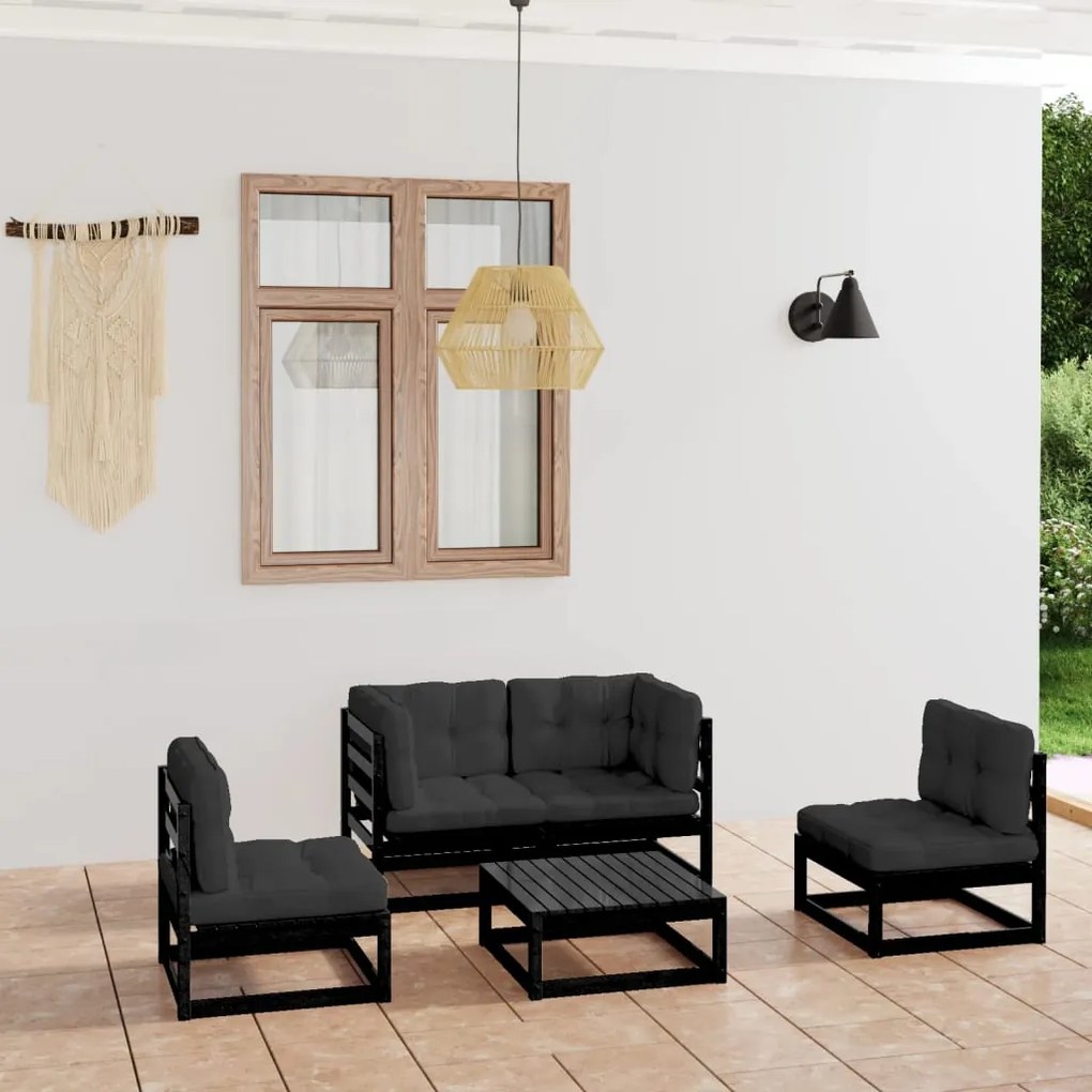 Set divani da giardino 5 pz con cuscini legno massello di pino