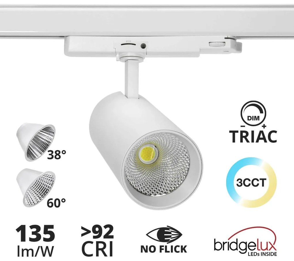 Faro LED 40W Trifase CCT Bianco Variabile Angolo 38/60° dimm. TRIAC Colore Bianco Variabile CCT