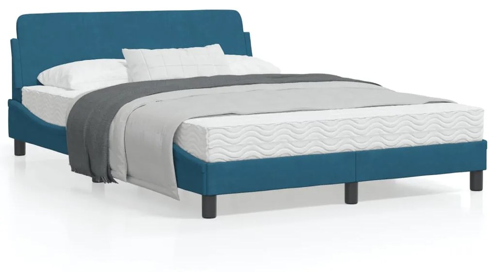 Giroletto Con Testiera Blu 140x200 Cm İn Velluto /