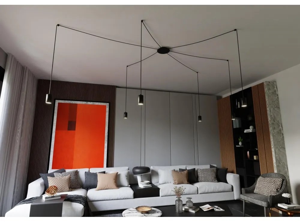 Lampadario a Sospensione in Acciaio TRAKER 6 BLACK e WHITE Colore del corpo Nero