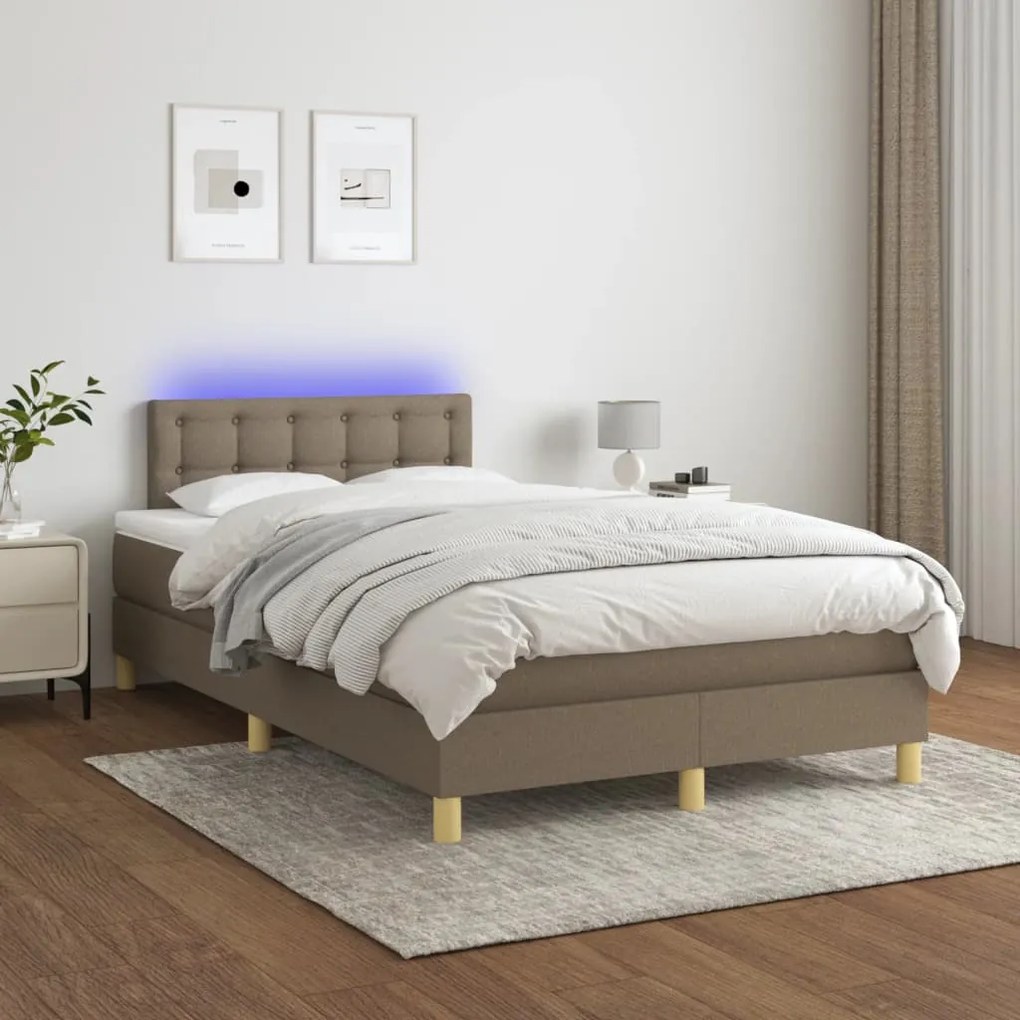 Letto A Molle Con Materasso E Led Tortora 120x200cm İn Tessuto /