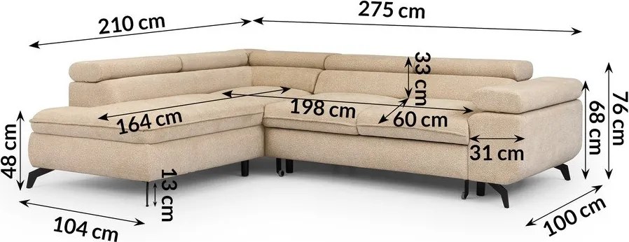 Divano angolare beige (con penisola a sinistra/a L) con rivestimento in ciniglia Marbeya – Ropez
