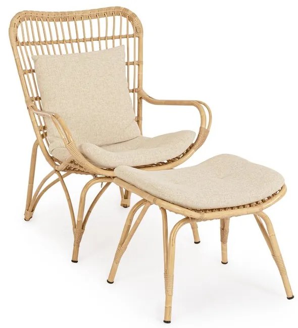 Poltrona lounge con poggiapiedi MAELA effetto rattan