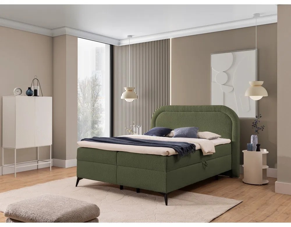 Letto boxspring verde con contenitore 140x200 cm Ornes – Ropez