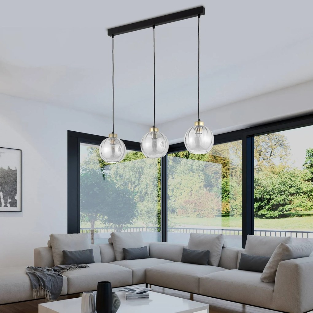 TK Lighting Lampada a sospensione Devi, trasparente 3 luci a barra