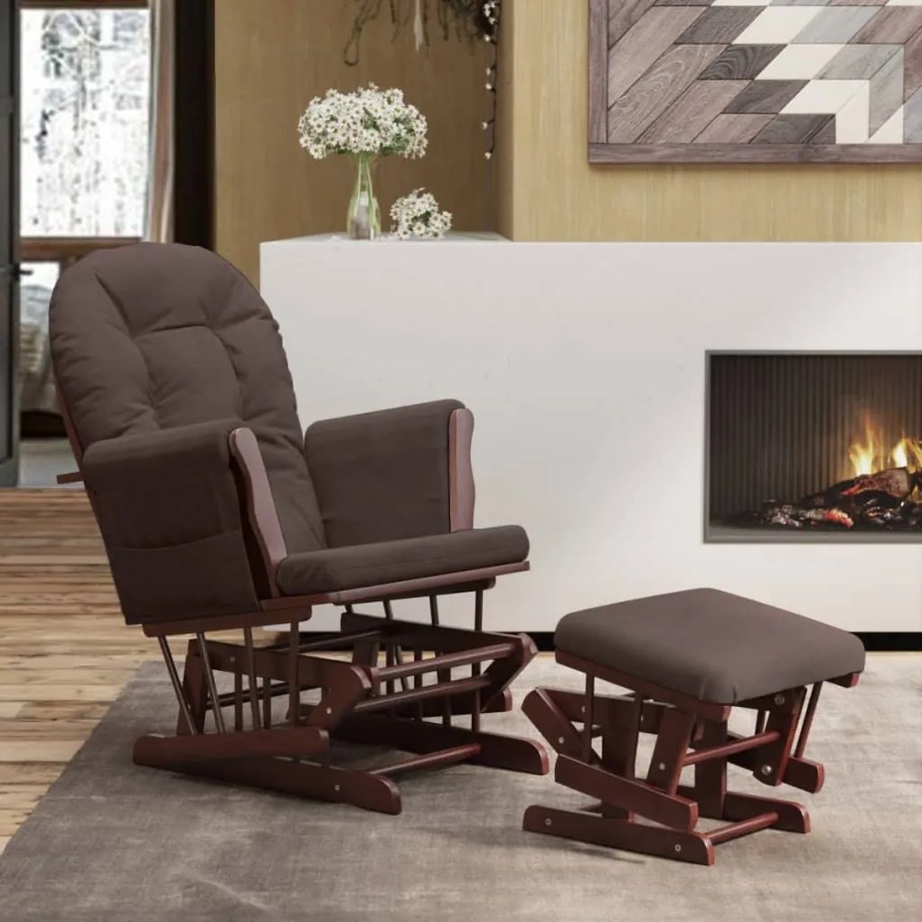 Poltrona Glider Con Sgabello Marrone İn Tessuto /