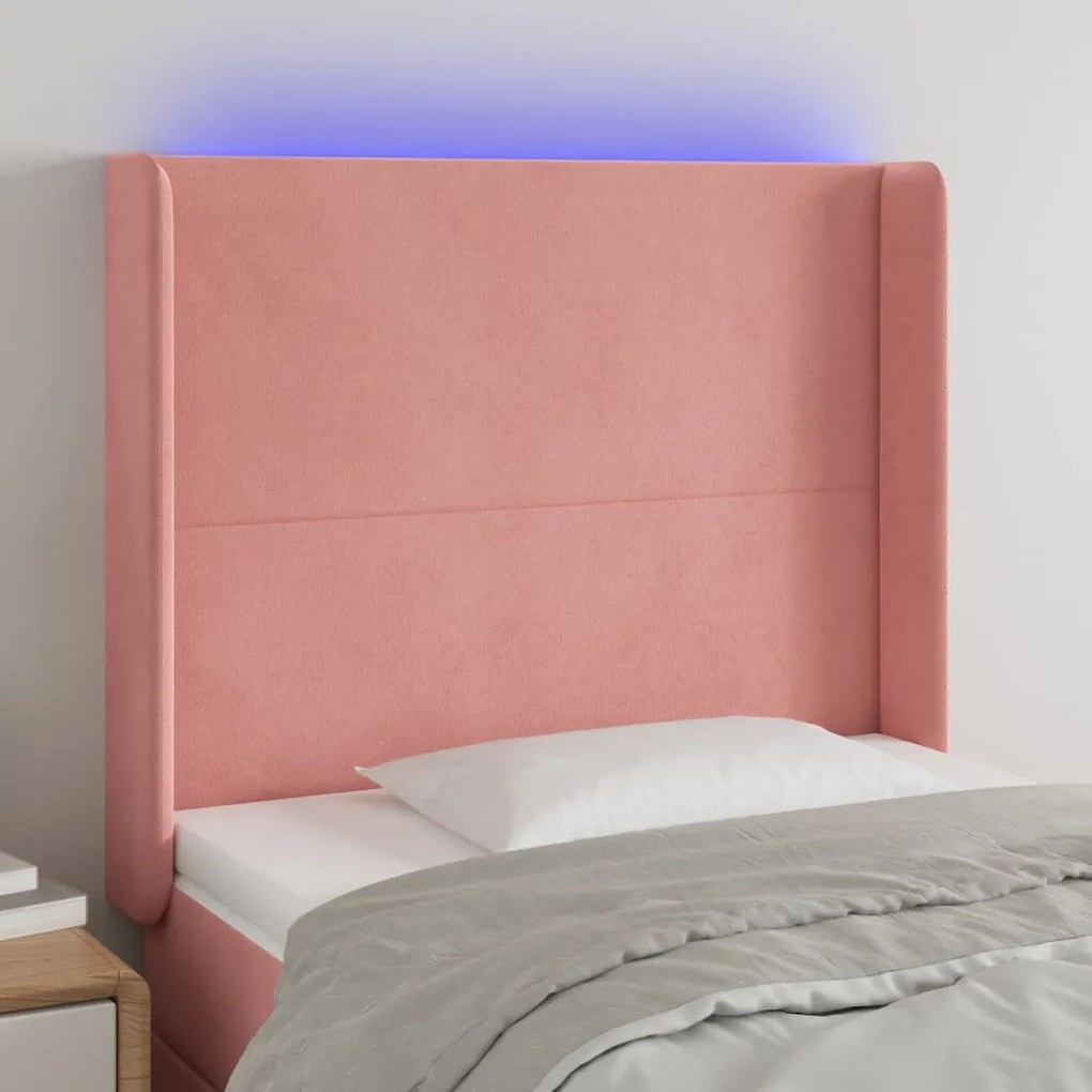 Testiera A Led Rosa 83x16x118/128 Cm İn Velluto /