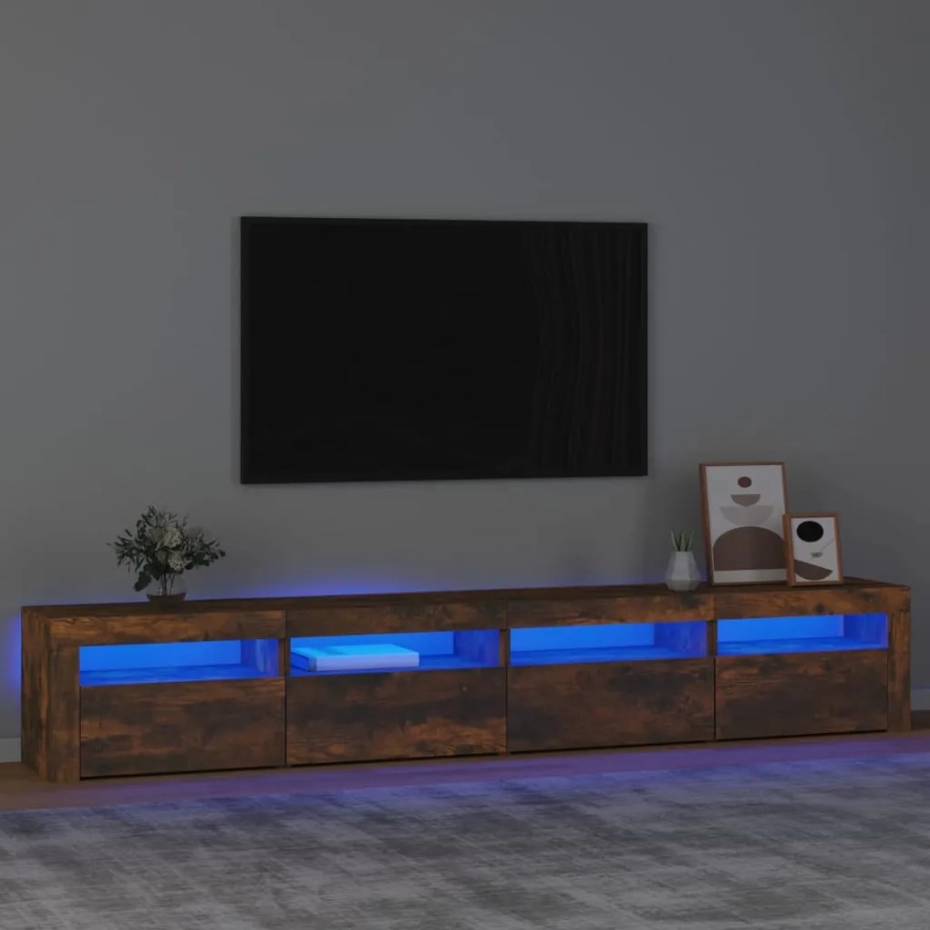 Mobile Porta Tv Con Luci Led Rovere Fumo 240x35x40 Cm /
