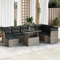 Set Divano da Giardino 9 pz con Cuscini Grigio in Polyrattan 3326211