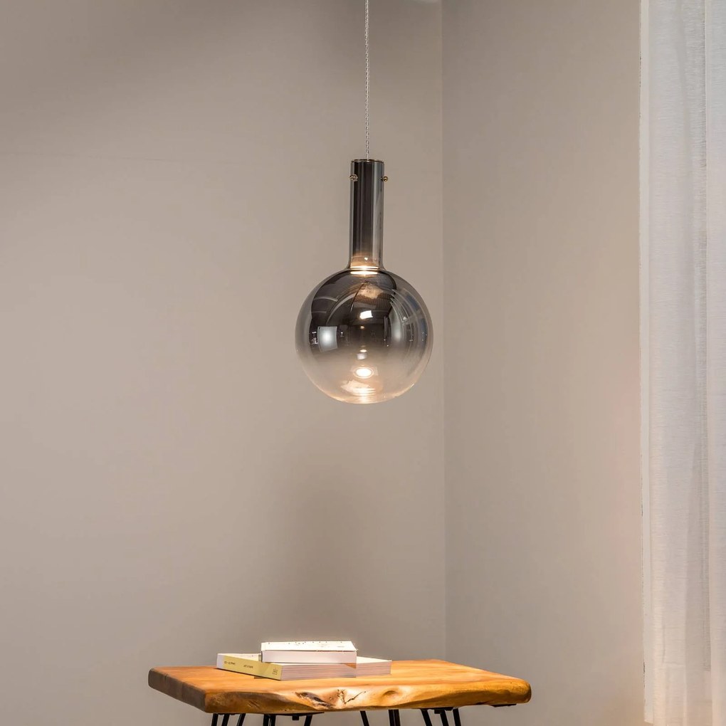 Eko-Light Lampada a sospensione Toronto, sfera in vetro cromato trasparente, Ø 25 cm