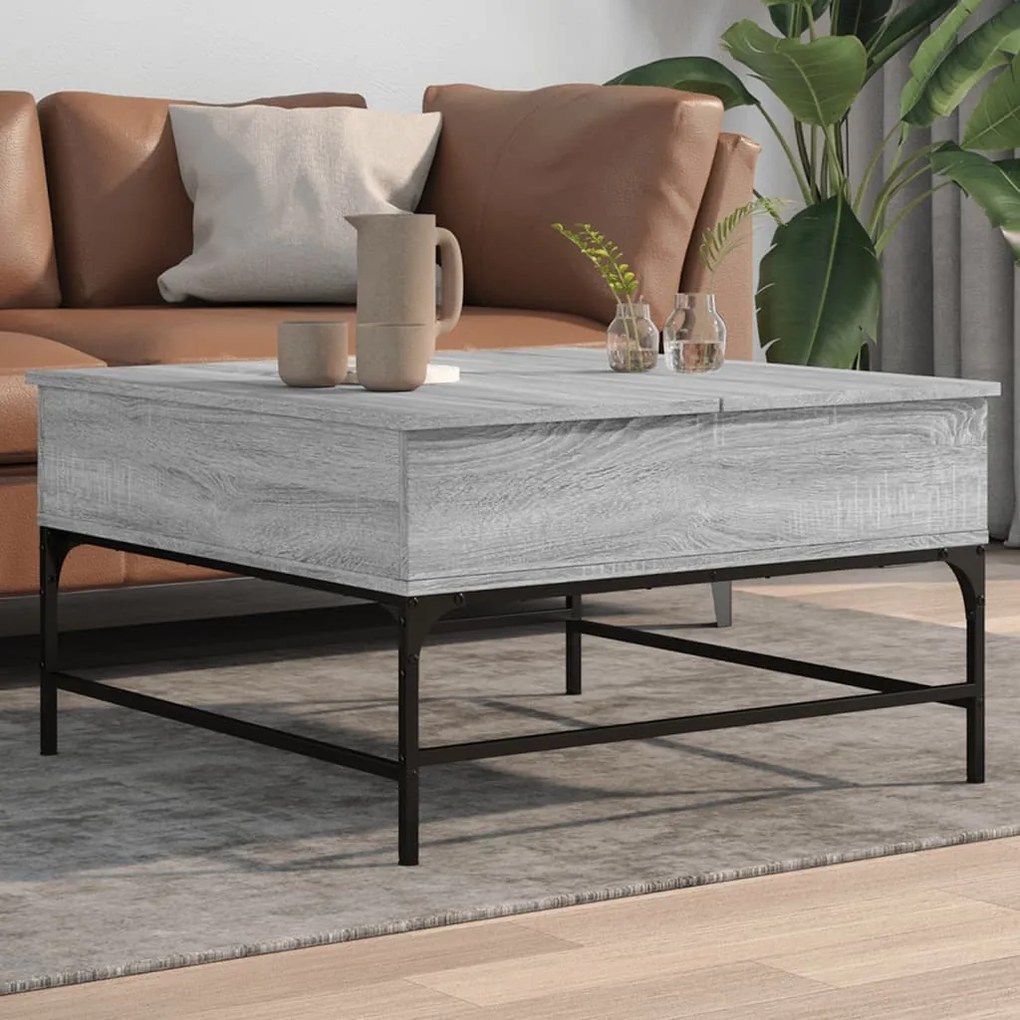 Tavolino Salotto Grigio Sonoma 80x80x45 Cm Multistrato Metallo /