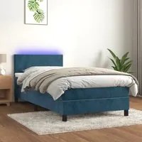 Letto a Molle con Materasso e LED Blu Scuro 90x200cm in Velluto 3134265