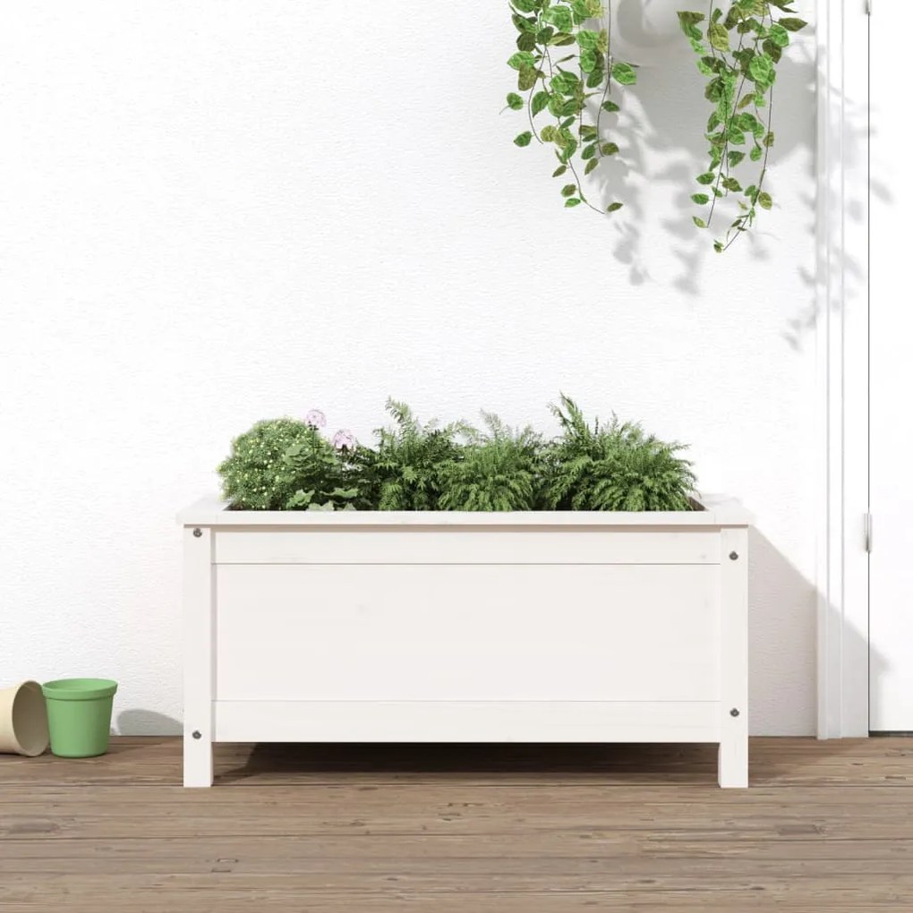 Fioriera Da Giardino Bianca 82,5x40x39cm Legno Massello Di Pino /