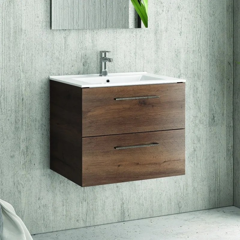 Mobiletto bagno 60 cm lavabo incasso e due cassetti NEL-60 - KAMALU