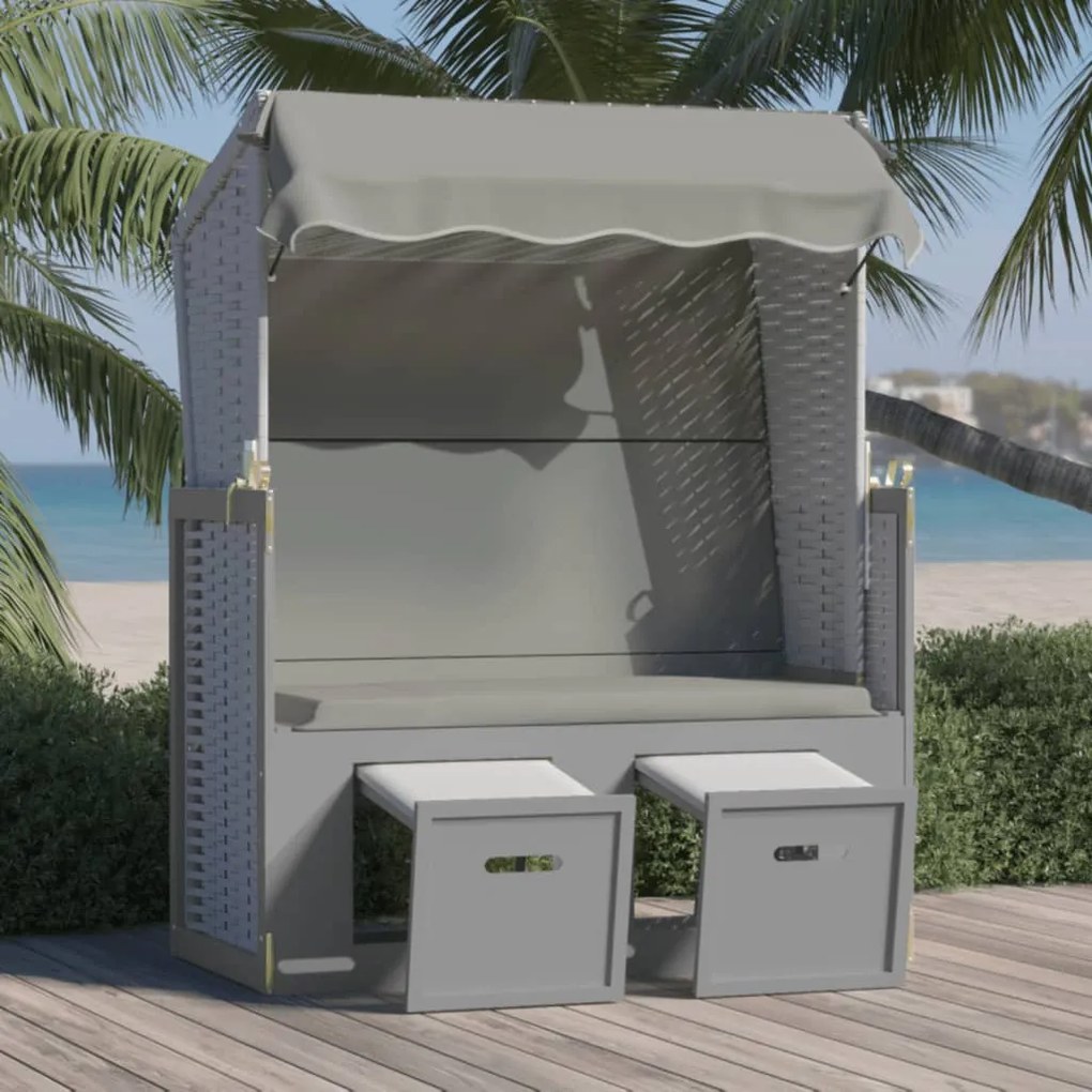 Strandkorb Con Tettoia İn Polyrattan E Legno Massello Grigio /