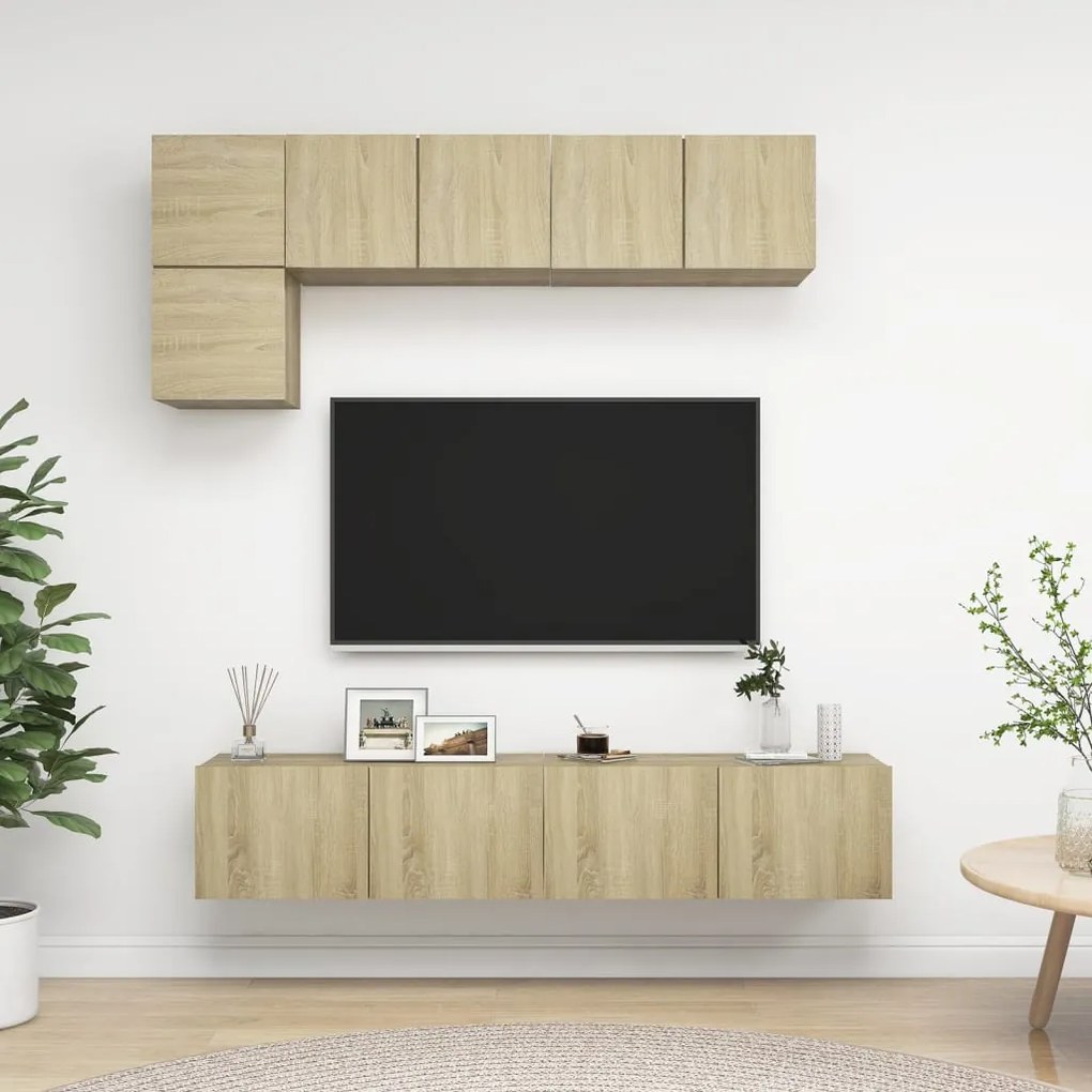 Set di mobili tv 5 pz rovere sonoma in legno multistrato