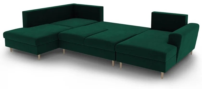 Divano angolare verde allungabile e con contenitore (con penisola a sinistra/a U) con rivestimento in velluto Kyoto – Cosmopolitan Design