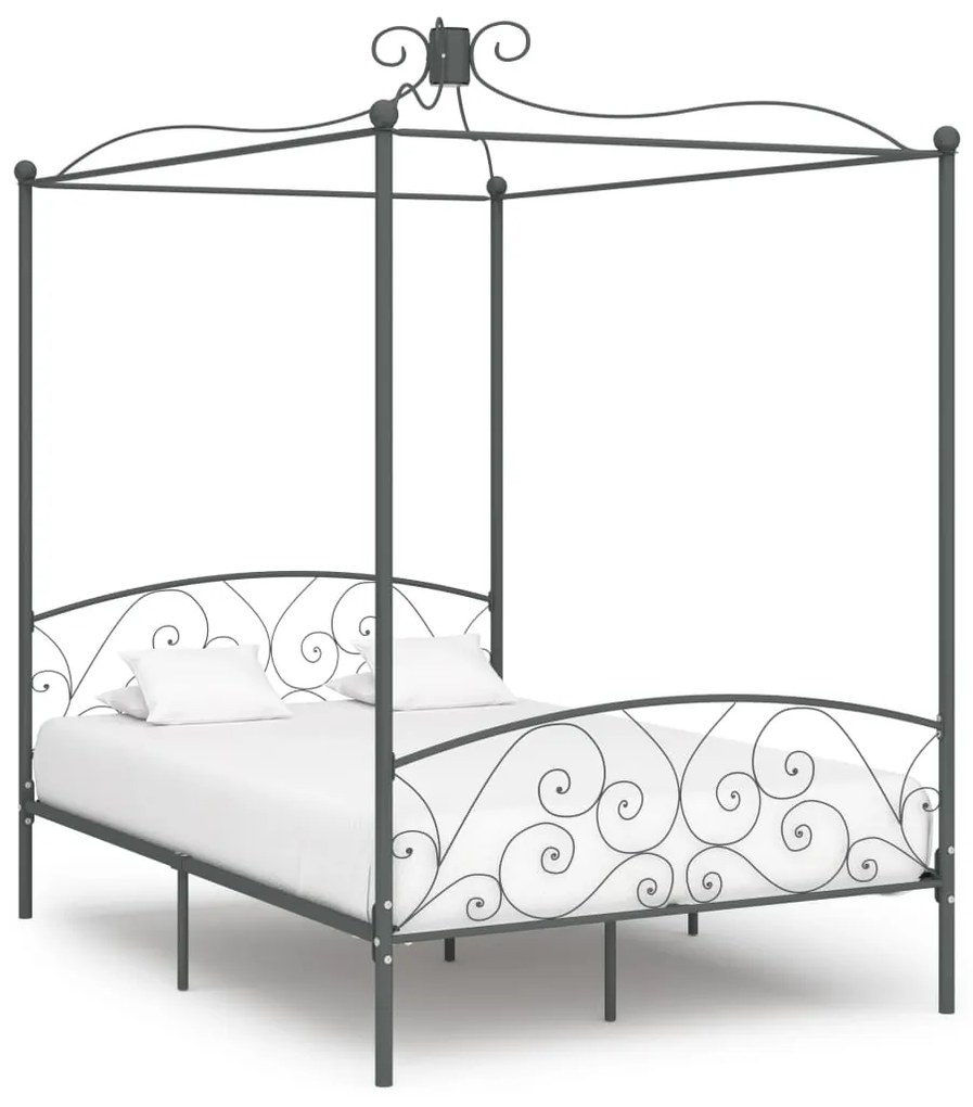 Letto a baldacchino grigio in metallo 140x200 cm