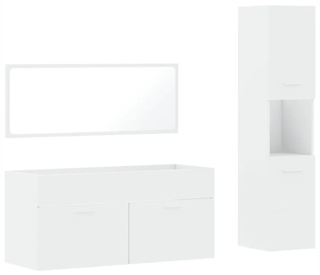 Set mobili da bagno 3 pz bianco in legno multistrato