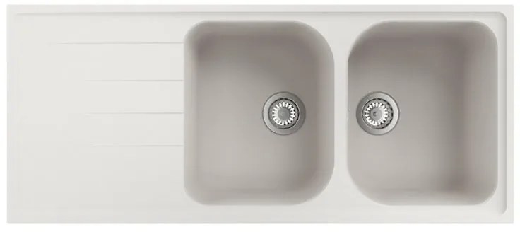 Lavello sopratop 2 vasche con gocciolatoio laterale destro o sinistro DELINIA Elbe quarzo L 50 x L 116 cm bianco