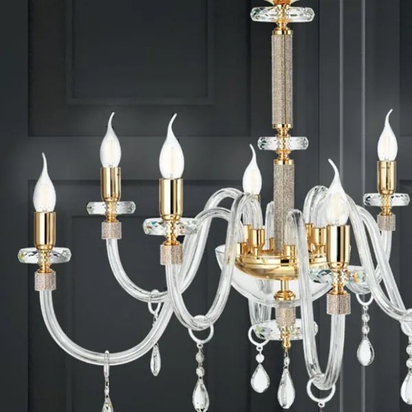 Lampada a sospensione DIDO D65 cm in vetro trasparente lavorato a mano 6 LUCI ORO