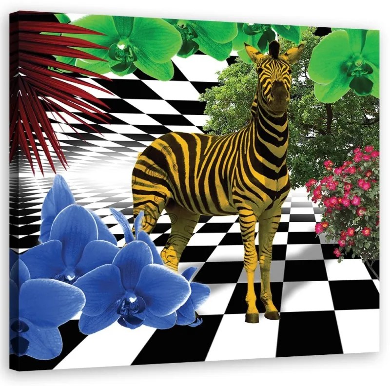 Quadro su tela, Animali colorati di natura zebra  Dimensioni 30x30