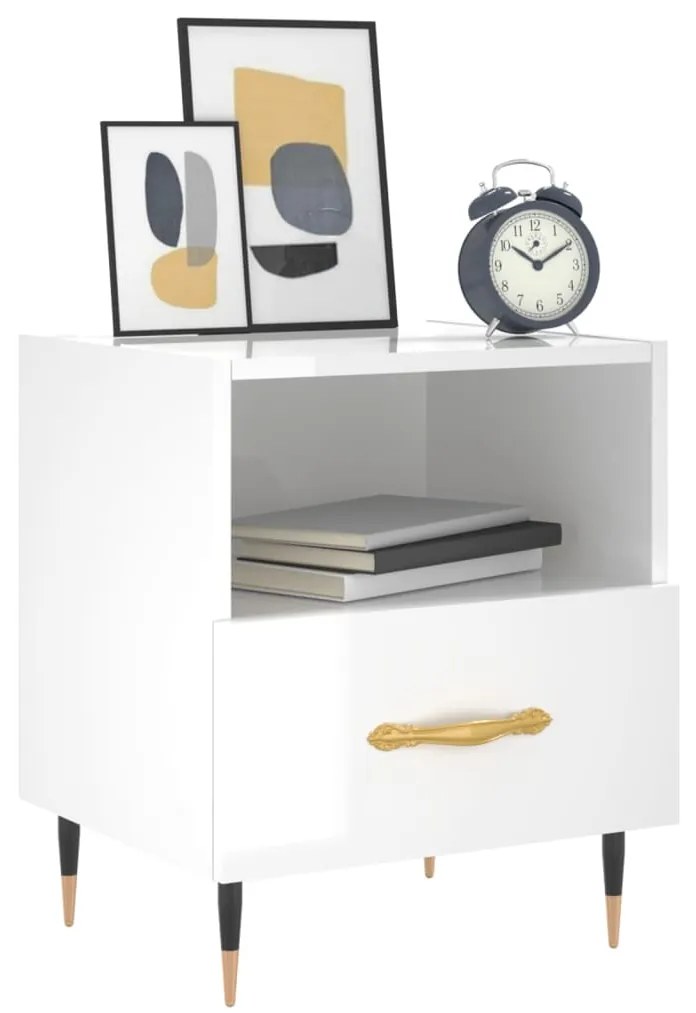 Comodini 2 pz Bianco Lucido 40x35x47,5 cm in Legno Multistrato