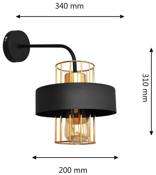 Applique VOLTA 1xE27/15W/230V 34 cm nero/oro