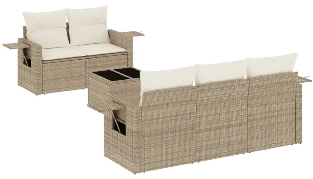 Set divano da giardino 6 pz con cuscini beige in polyrattan