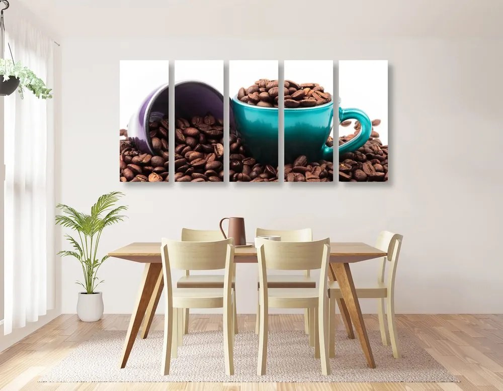 Quadri 5 pezzi – Tazze con chicchi di caffè