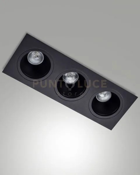 Leon cornice di faretti incasso 3 luci nera attacco gu10 35,5x12,8cm
