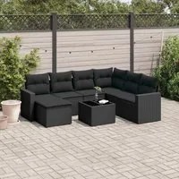 Set Divani da Giardino con Cuscini 8 pz Nero in Polyrattan 3251642