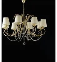 Lampadario Shabby Chic Magda Oro 8 Luci E14 Con Paralume