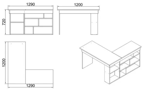 Scrivania Ufficio Angolare 120x130 Con Ripiani Design Moderno Rovere E Bianco Twin