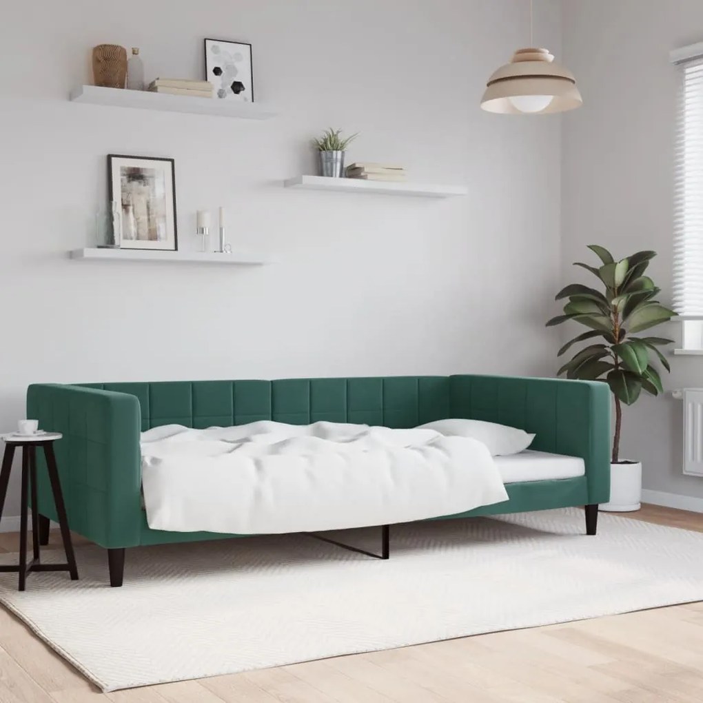 Letto Da Giorno Verde Scuro 100x200 Cm İn Velluto /