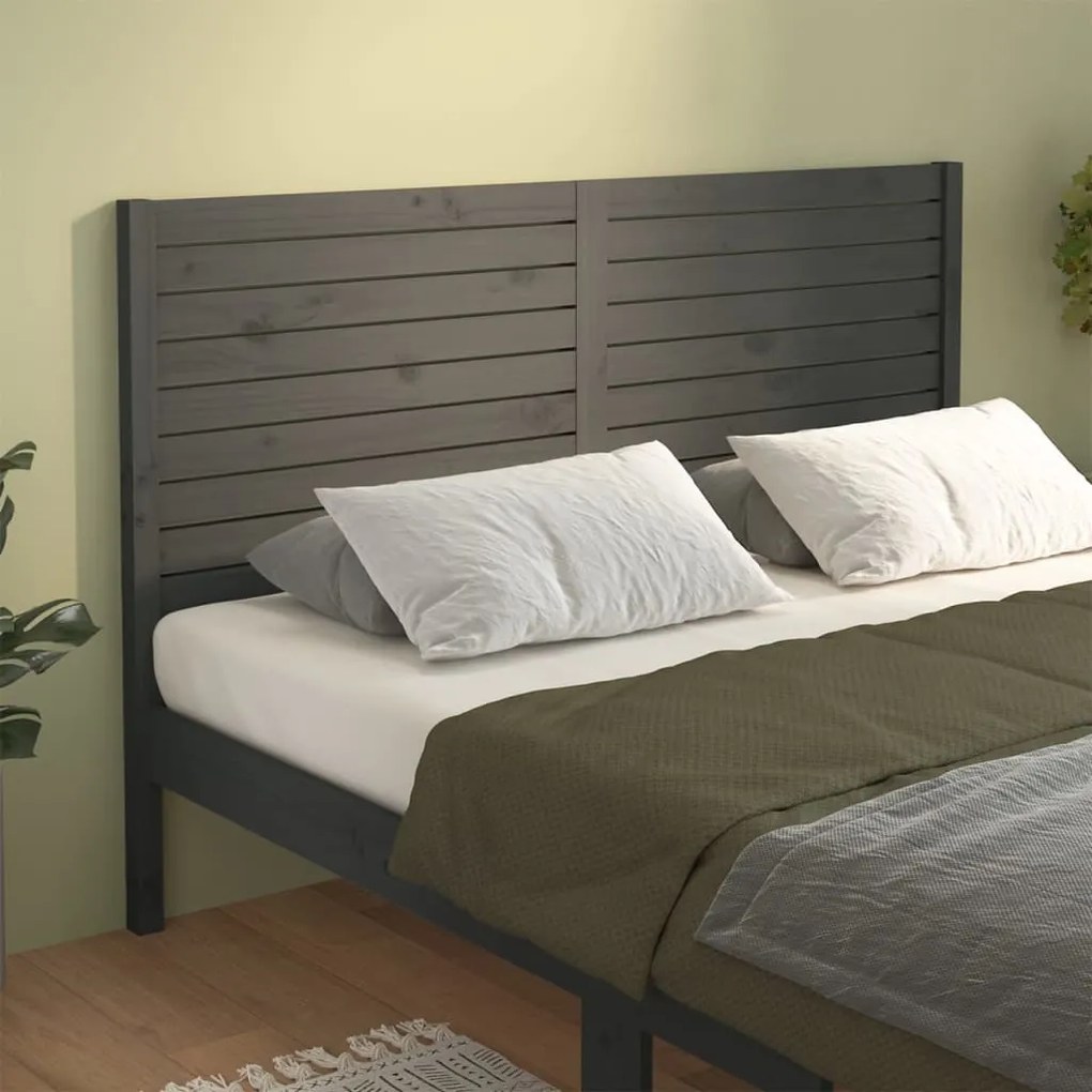 Testiera Per Letto Grigia 126x4x100cm İn Legno Massello Di Pino /