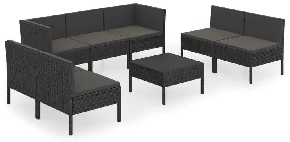 Set divani da giardino 8 pz con cuscini in polyrattan nero