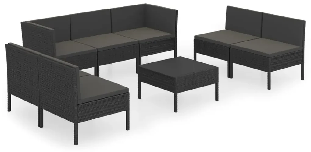 Set divani da giardino 8 pz con cuscini in polyrattan nero