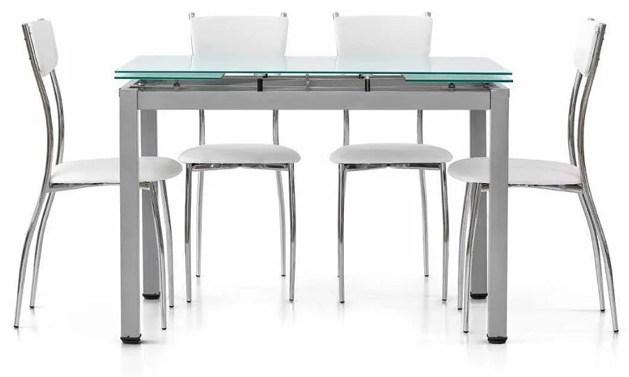 Tavolo da pranzo allungabile con piano in vetro grigio satinato  110 x 70