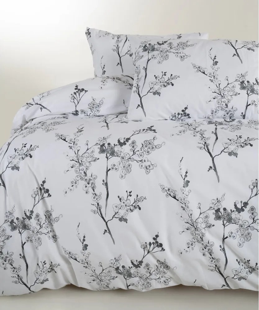 Set copripiumino e federa bianco/grigio in cotone renforcé per letto singolo 140x200 cm White Floral – Mila Home Luxury