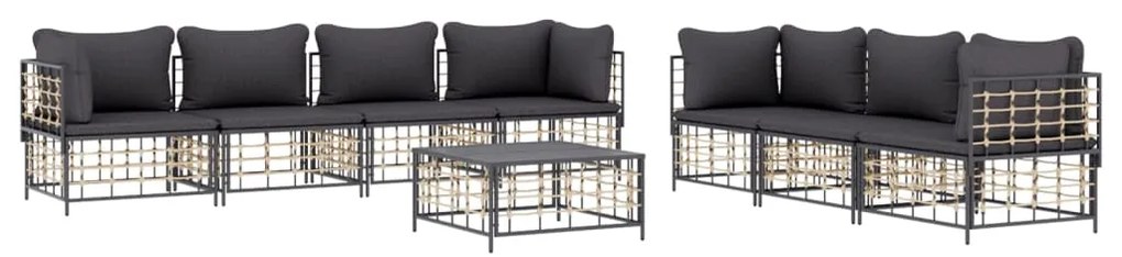 Set divani da giardino 8 pz con cuscini antracite in polyrattan