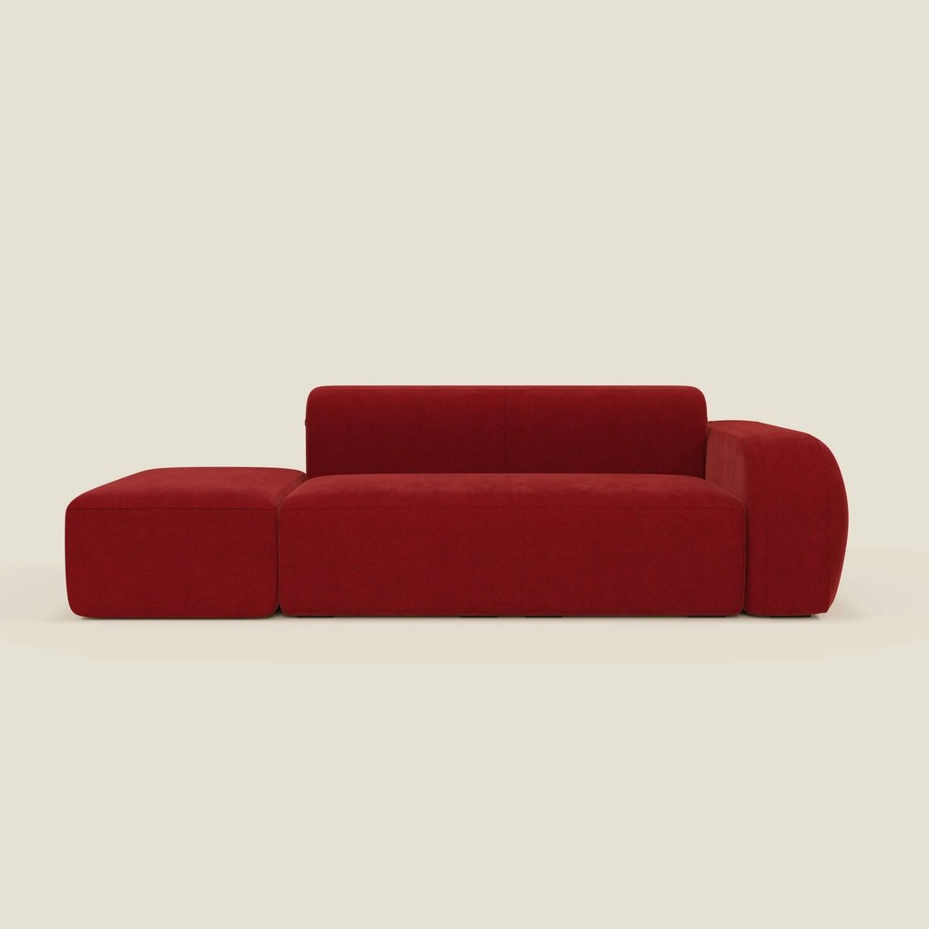 BonBon Divano modulare componibile – Composizione con pouf terminale in tessuto smacchiabile T23 bordeaux