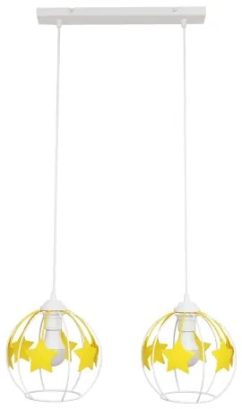 Lampadario a sospensione per bambini STARS 2xE27/15W/230V giallo/bianco
