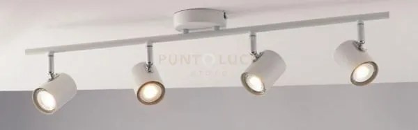 Spot zero bianco 4 luci attacco gu10 70x9,7x7cm in metallo orientabile